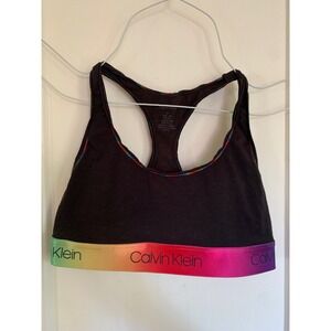Calvin Klein Womens Rainbow Pride Unlined Bralette Black Size M Cotton Racerback